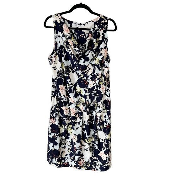 GAP Navy Floral Midi Dress Draped Neck‎ 14 Flowers - Picture 1 of 8